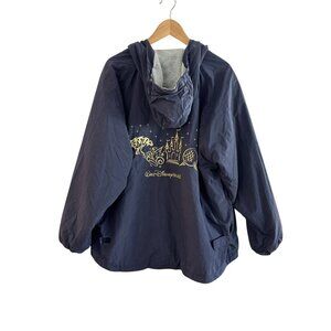 Walt Disney World Navy Hooded Zip Jacket Mens XL Nylon Gold Embroidery Thailand